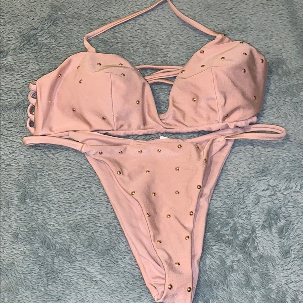 Rose gold bikini with metal studs